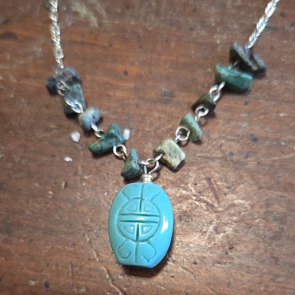 Vintage Turquoise Pendant And Stone Chip Necklace Bohohemain